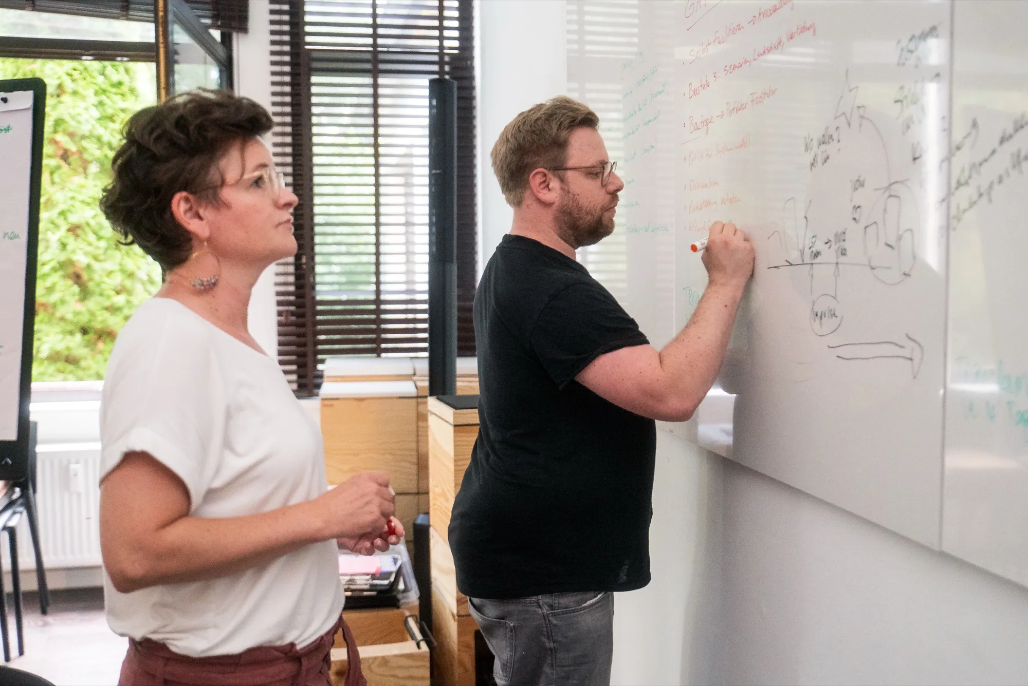 Sebastian und Kollegin am Whiteboard